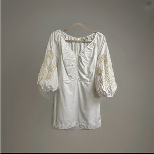 Ann Taylor White Embroidered Puff-Sleeve Mini Dress Size 8 NWOT